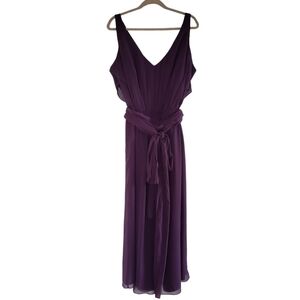 David's Bridal Crinkle Chiffon Sleeveless Wide Leg Jumpsuit Purple Plum Colour